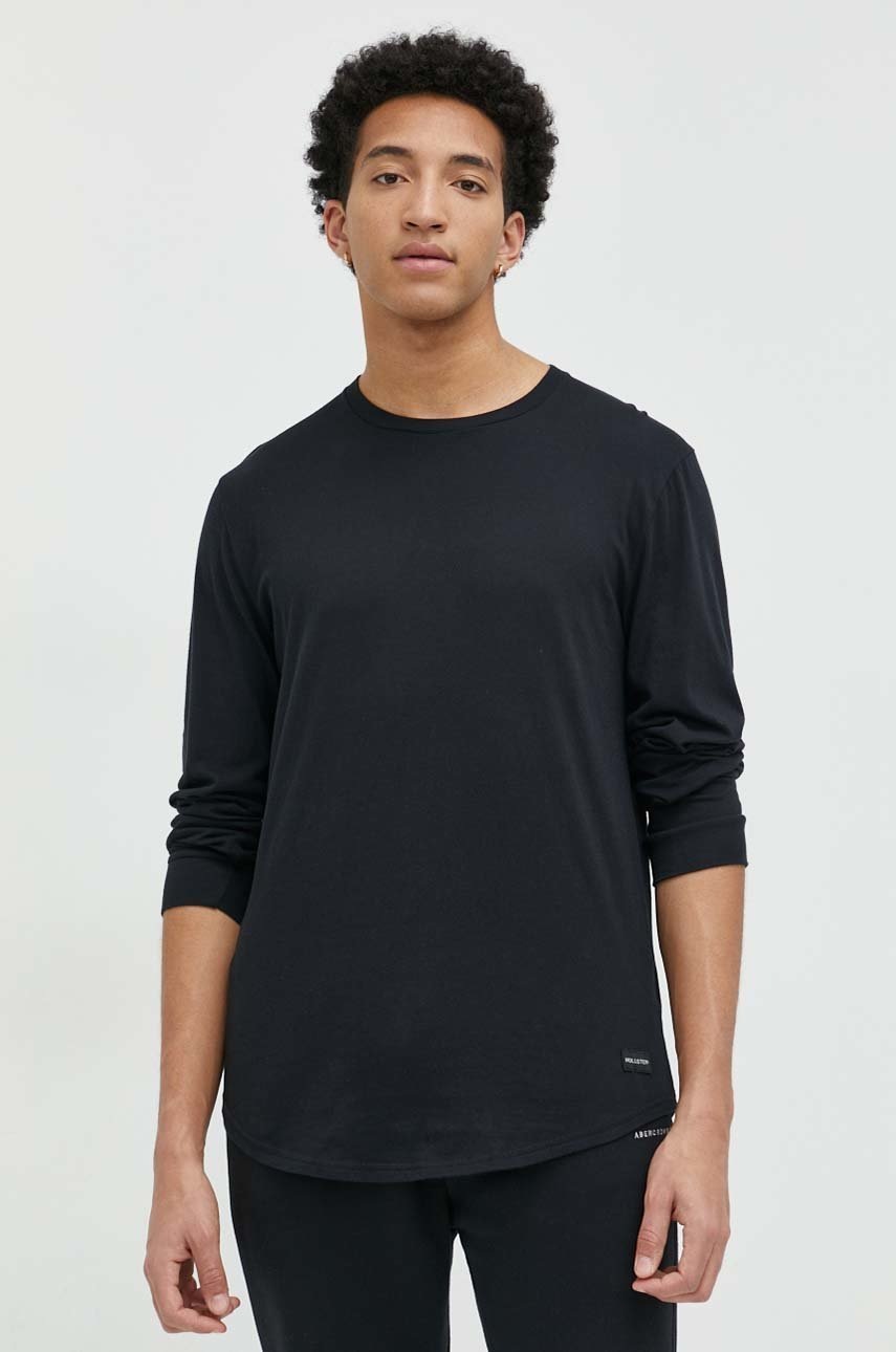 Hollister Co. longsleeve din bumbac culoarea negru, neted