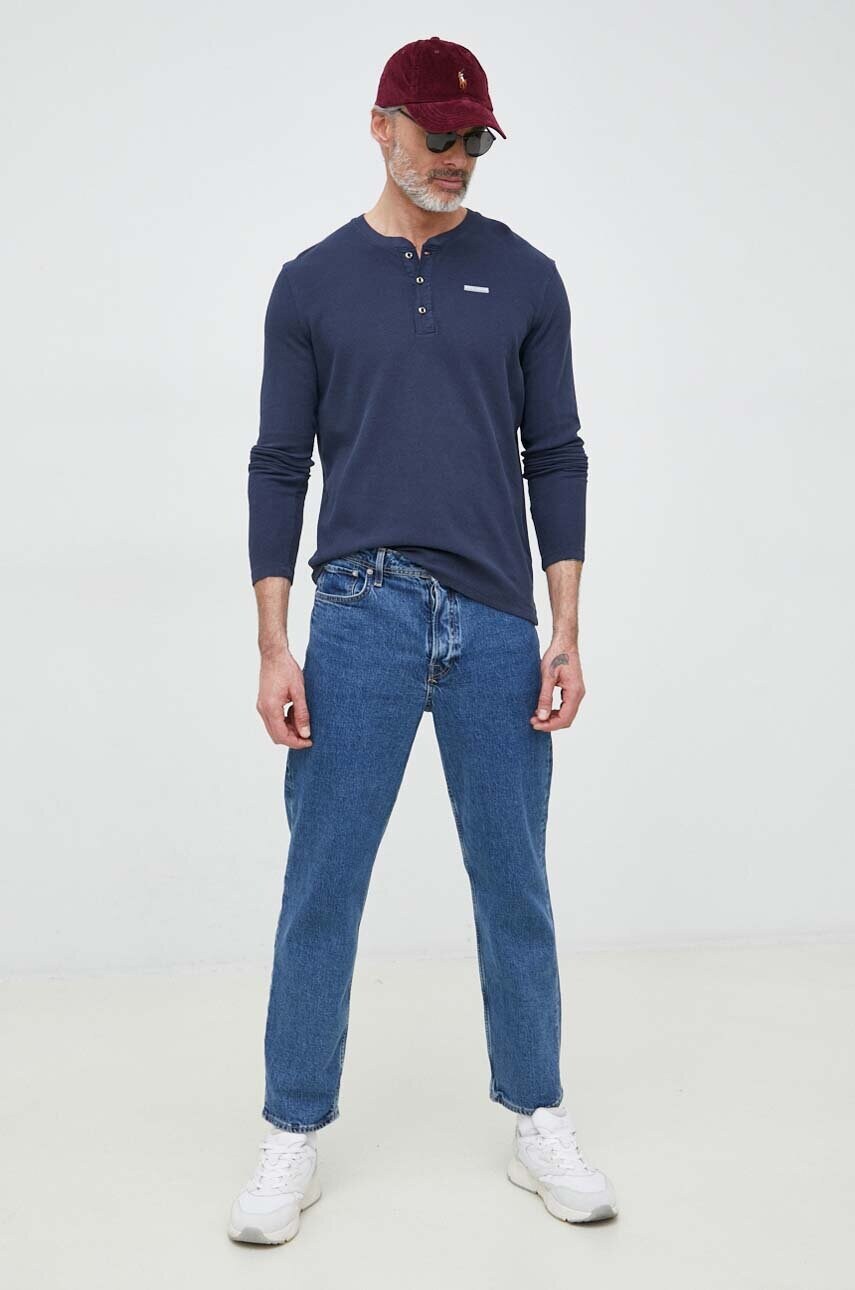 

Хлопковый лонгслив Pepe Jeans Remus цвет синий однотонный