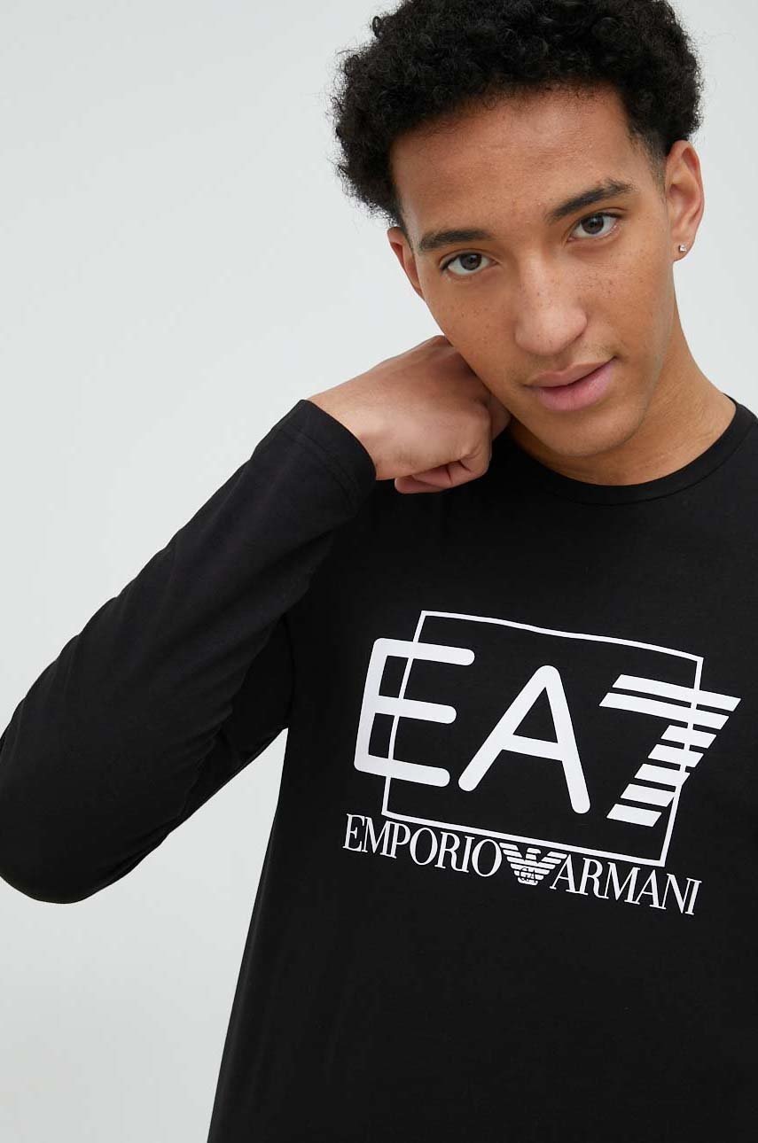 

Лонгслів EA7 Emporio Armani чоловічий колір чорний з принтом