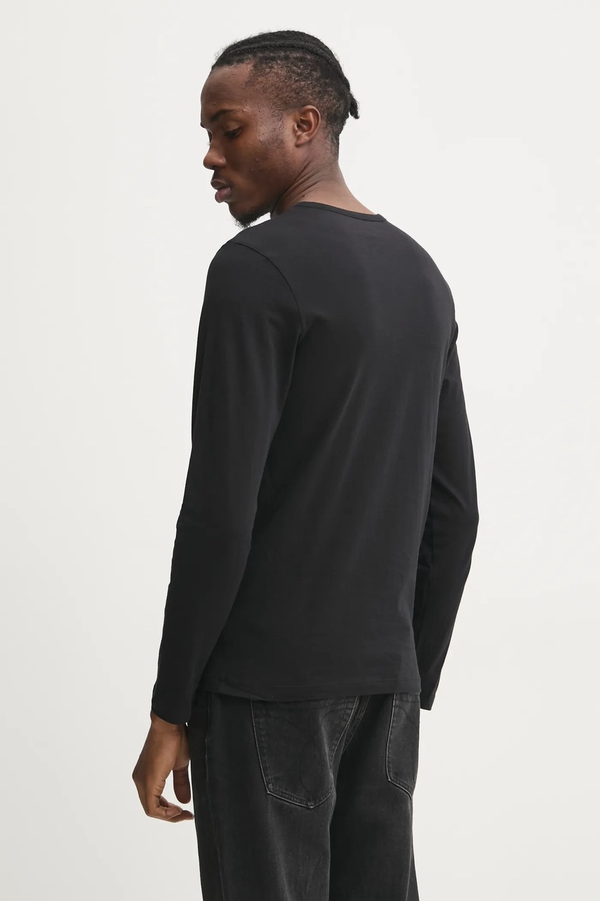 Βαμβακερό μακρυμάνικο HUGO 3-pack χρώμα: μαύρο φωτογραφία