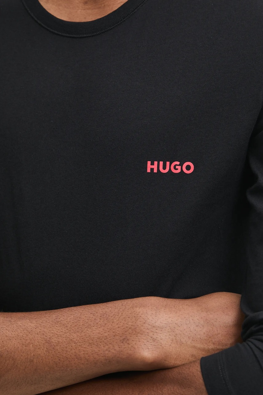 Βαμβακερό μακρυμάνικο HUGO 3-pack χρώμα: μαύρο φωτογραφία