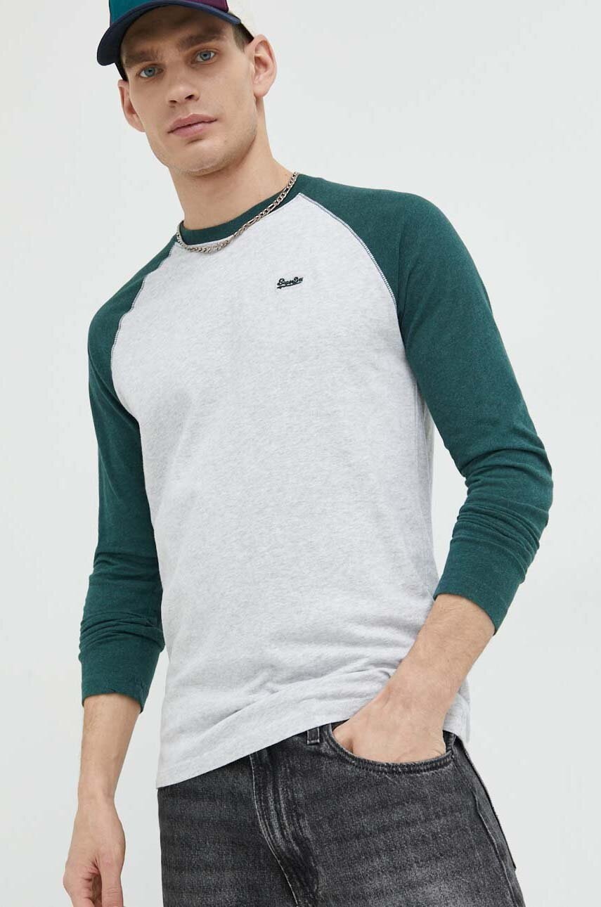 

Хлопковый лонгслив Superdry цвет серый меланж