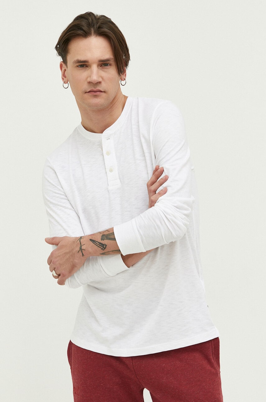 Superdry longsleeve barbati, culoarea alb, neted
