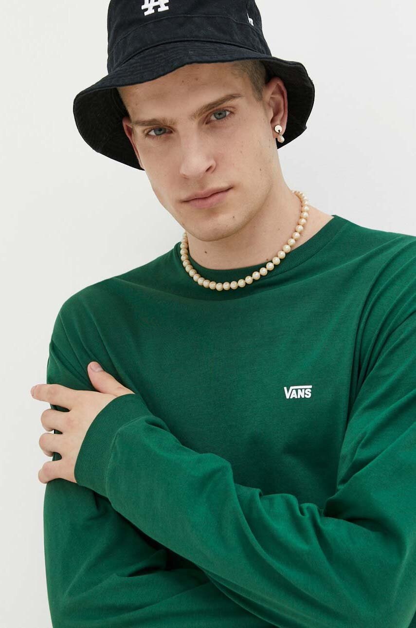 

Памучна блуза с дълги ръкави Vans в зелено с изчистен дизайн, Зелен