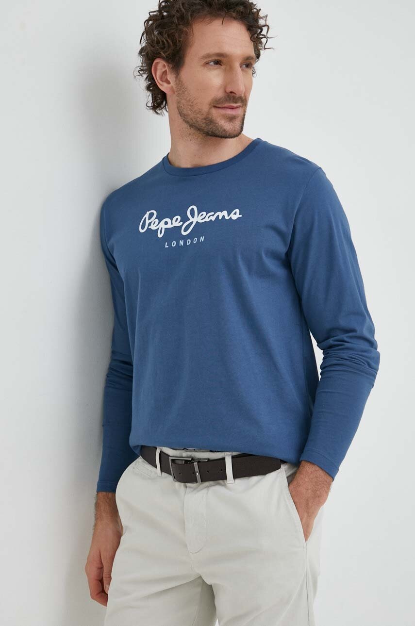 

Бавовняний лонгслів Pepe Jeans Eggo колір синій з принтом