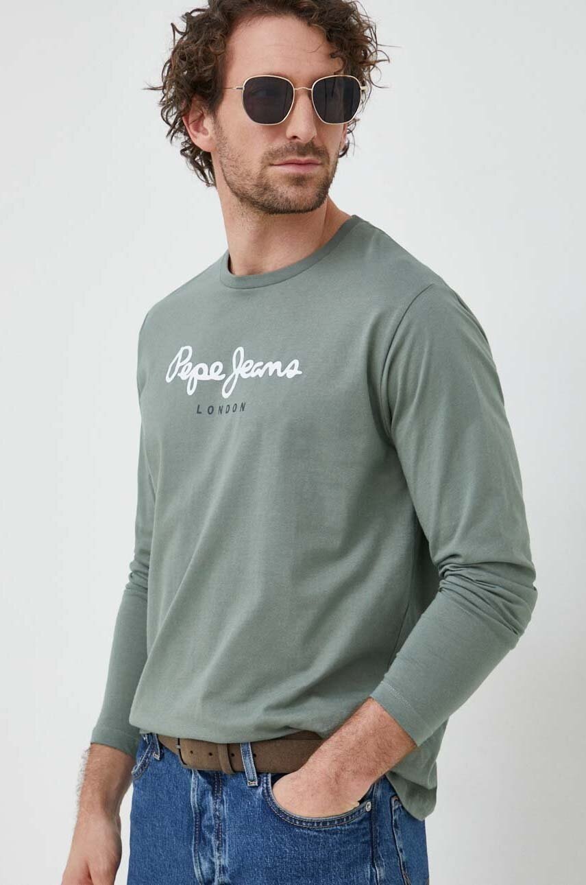

Бавовняний лонгслів Pepe Jeans Eggo колір зелений з принтом