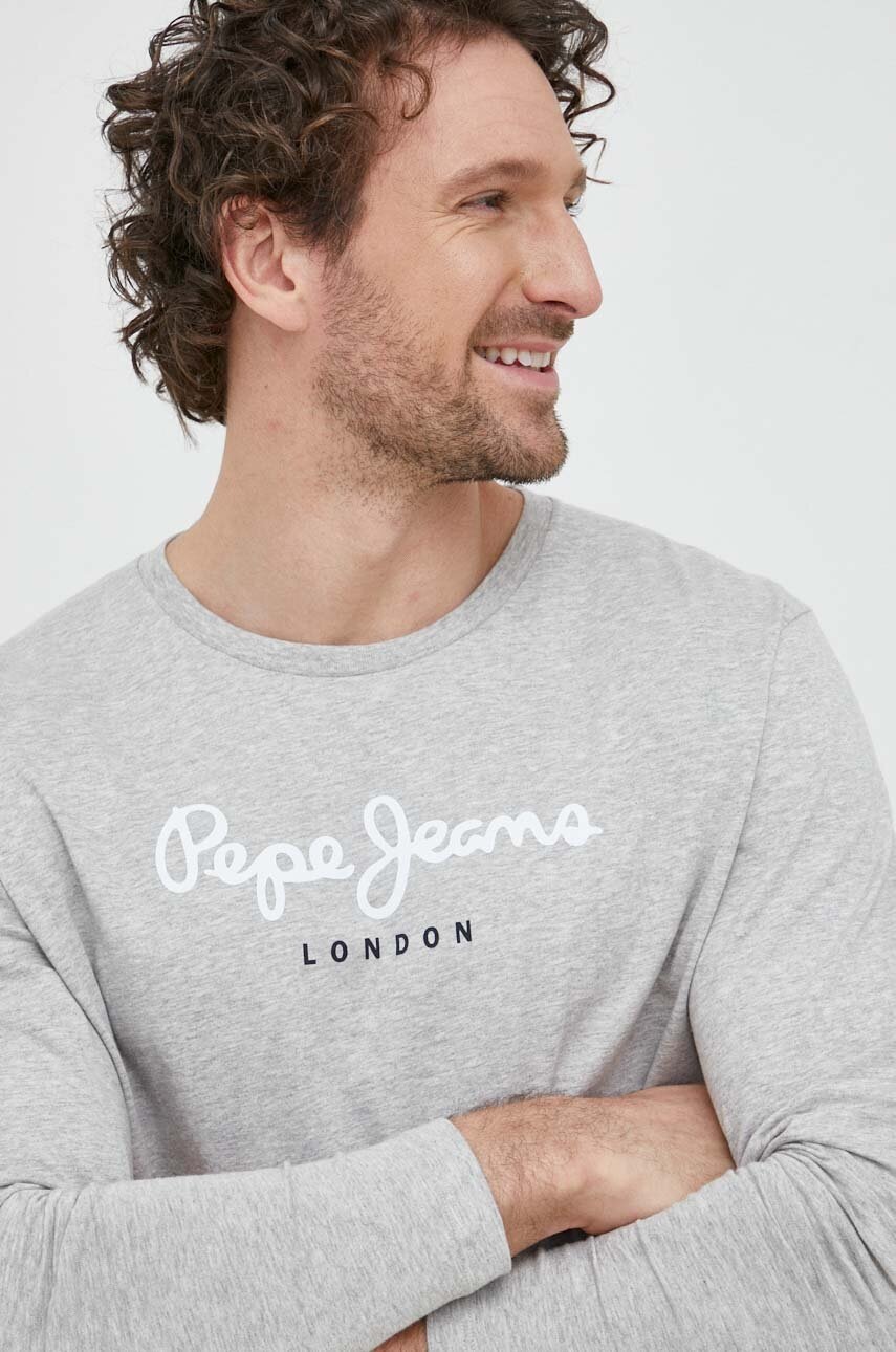 

Памучна блуза с дълги ръкави Pepe Jeans Eggo в сиво с принт, Сив
