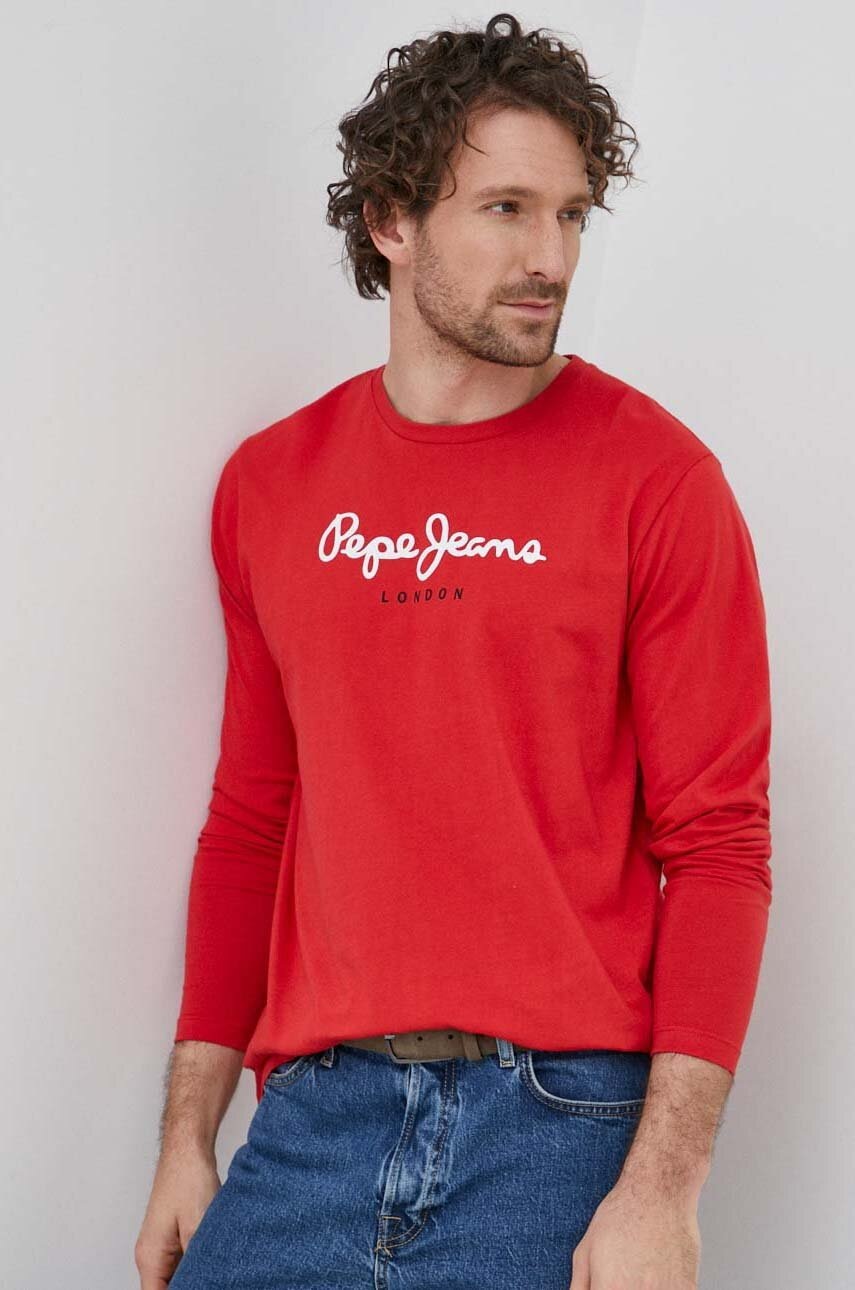 

Памучна блуза с дълги ръкави Pepe Jeans Eggo в червено с принт, Червен