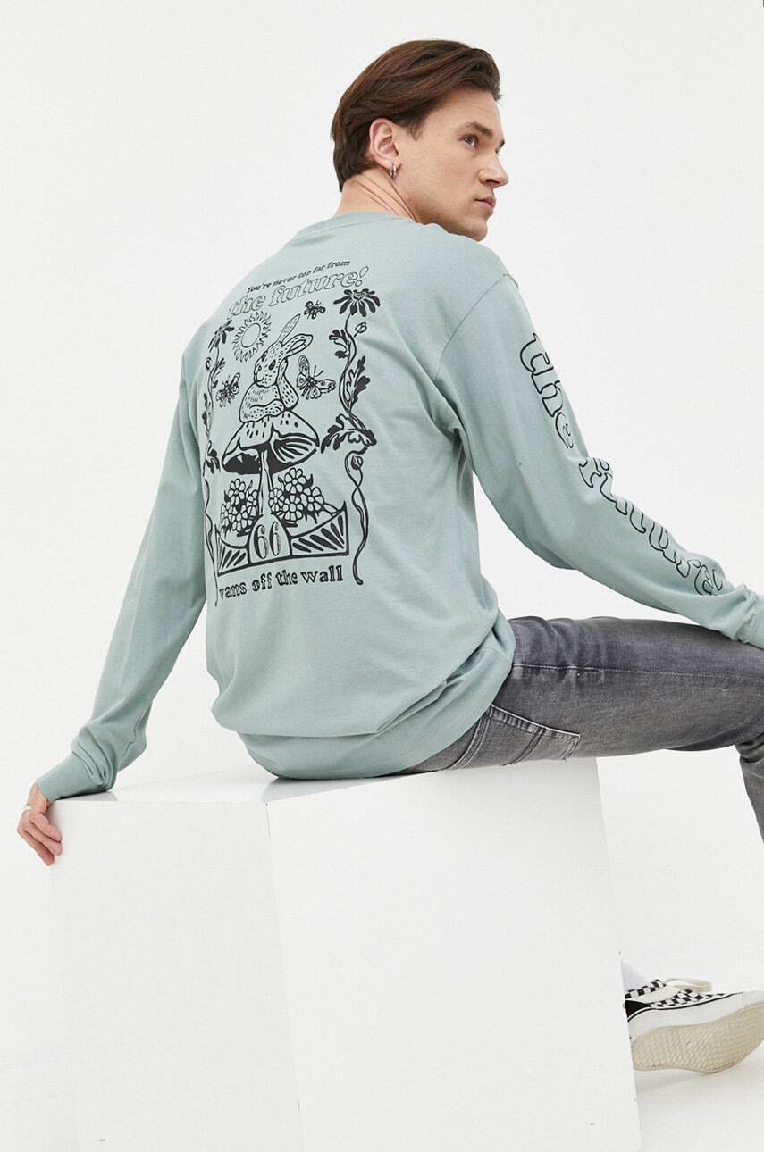 

Памучна блуза с дълги ръкави Vans в зелено с принт, Зелен