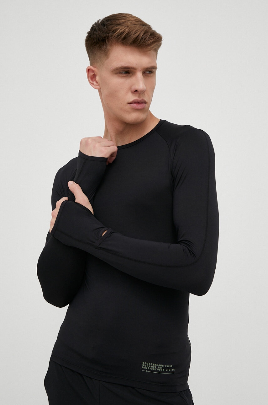 4F longsleeve pentru alergare culoarea negru, neted