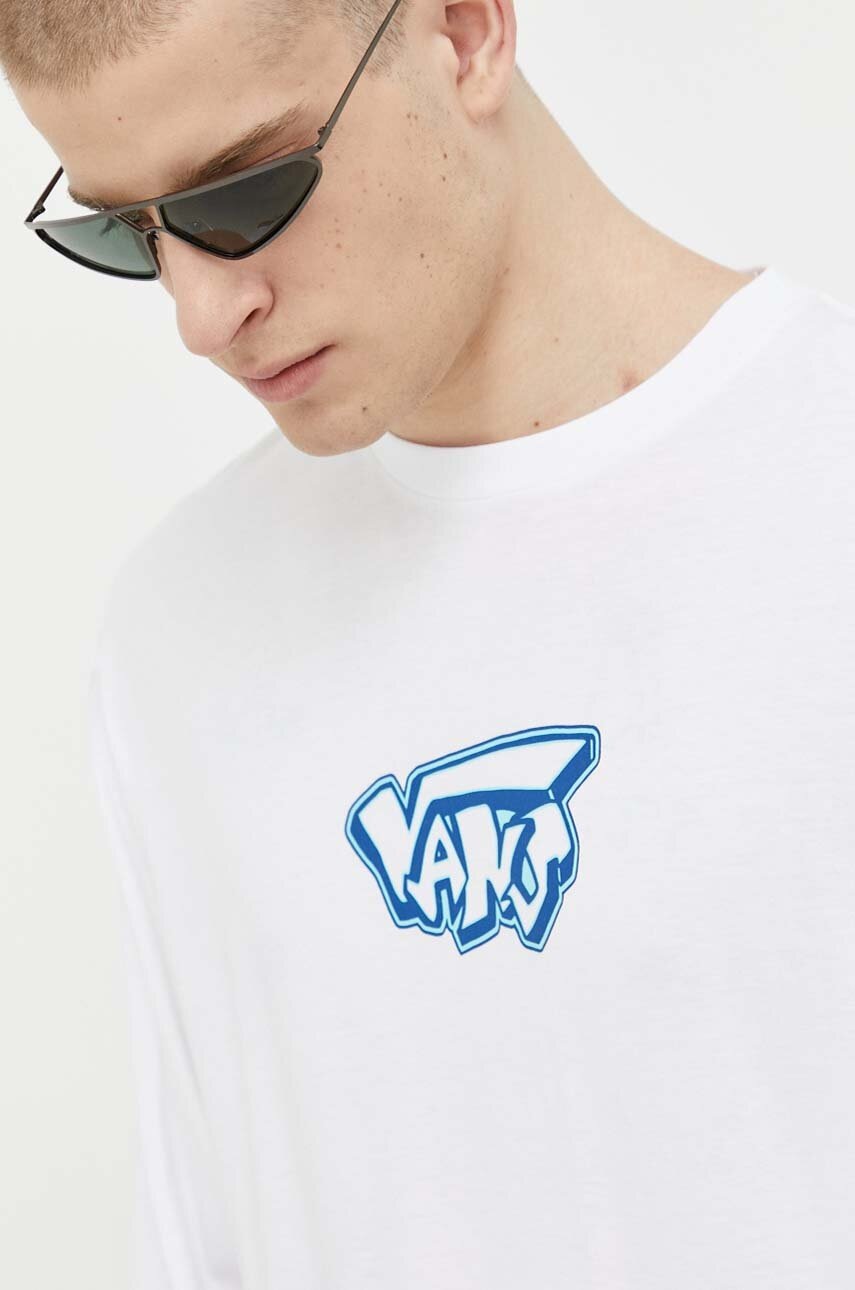 

Памучна блуза с дълги ръкави Vans в бяло с принт, Бял