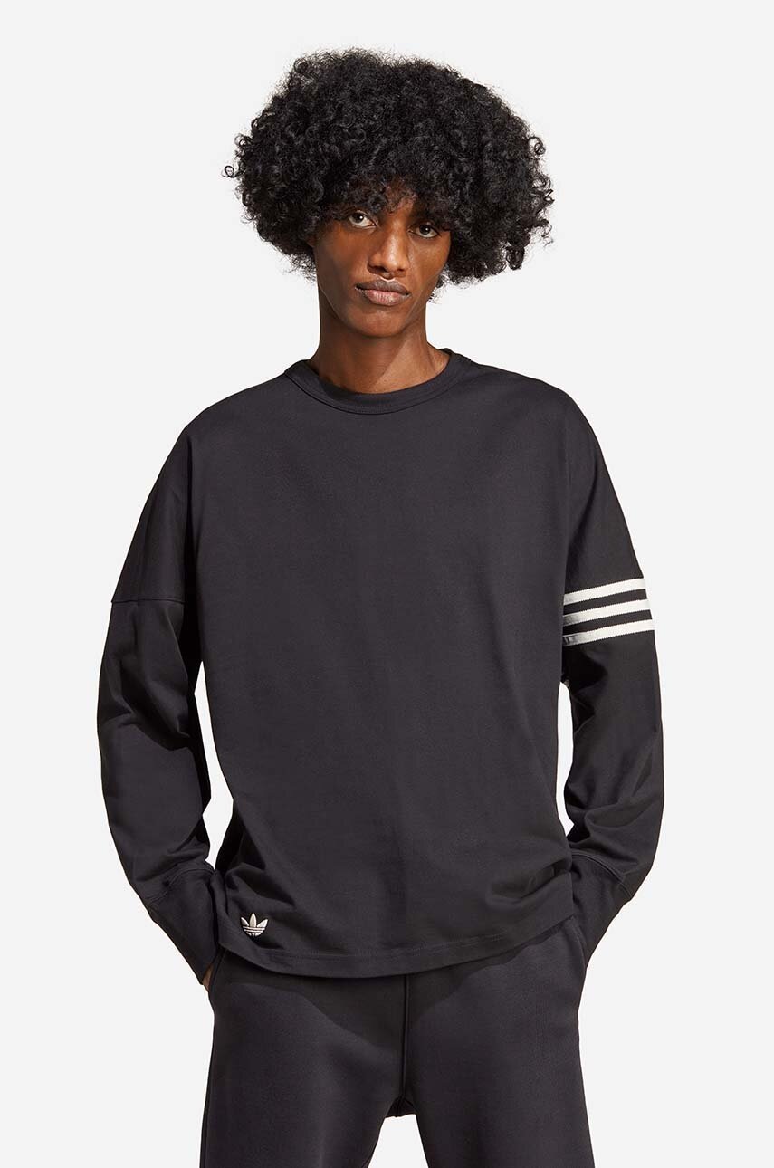 adidas Originals longsleeve din bumbac culoarea negru, neted HR8697-black