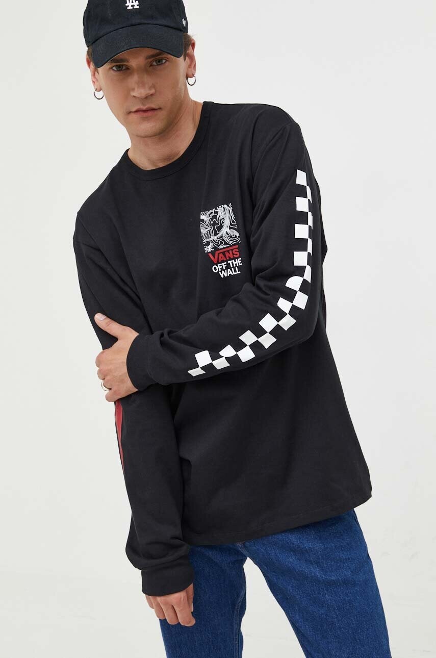 

Хлопковый лонгслив Vans цвет чёрный с принтом