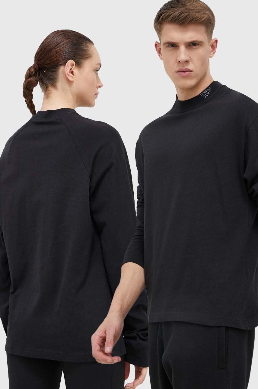 Bavlněné tričko s dlouhým rukávem Reebok Classic černá barva - černá -  100 % Bavlna