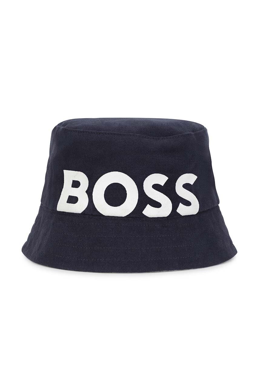 

Детска памучна капела с две лица BOSS в тъмносиньо от памук, Тъмносин