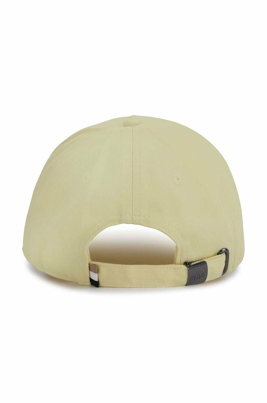 Детская хлопковая шапка BOSS цвет жёлтый с аппликацией