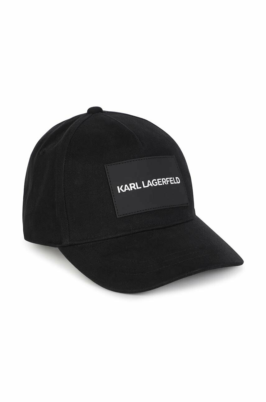 

Детская хлопковая шапка Karl Lagerfeld цвет чёрный с аппликацией