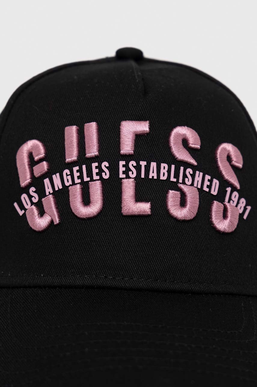 

Бавовняна бейсболка Guess колір чорний з аплікацією