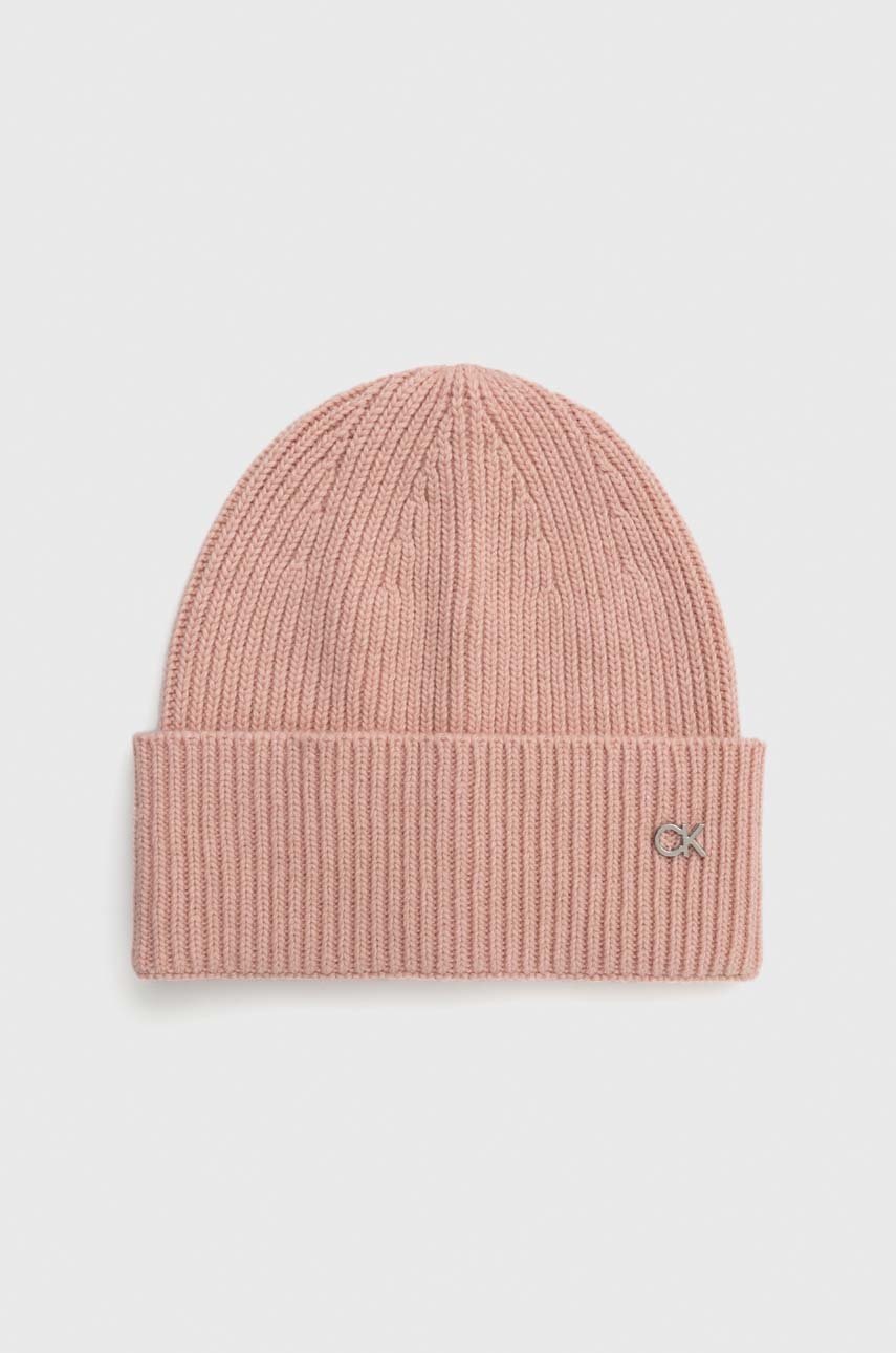 

Шапка с вълна Calvin Klein в розово, Розов
