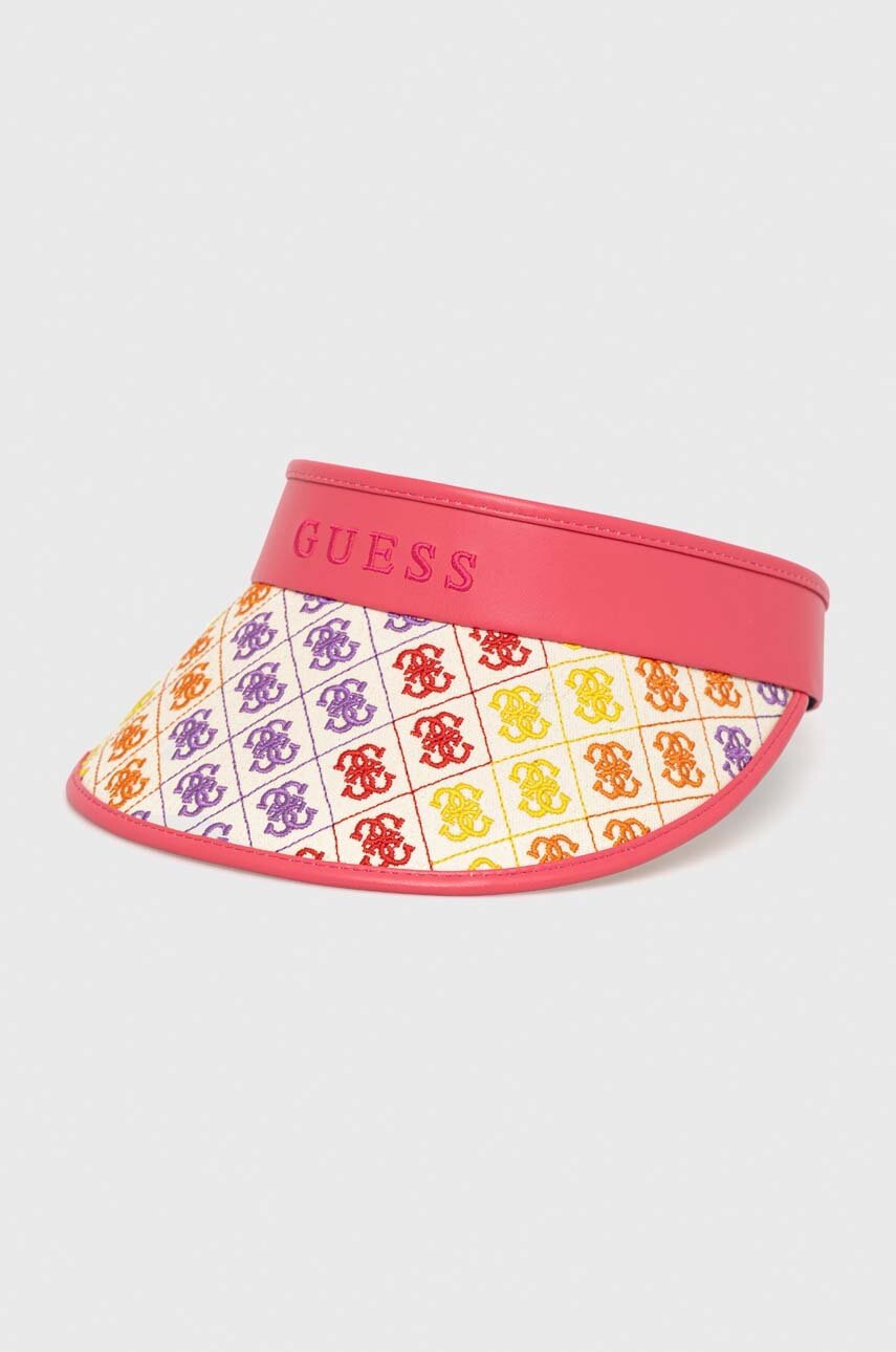 

Памучна козирка Guess в розово с десен, Розов