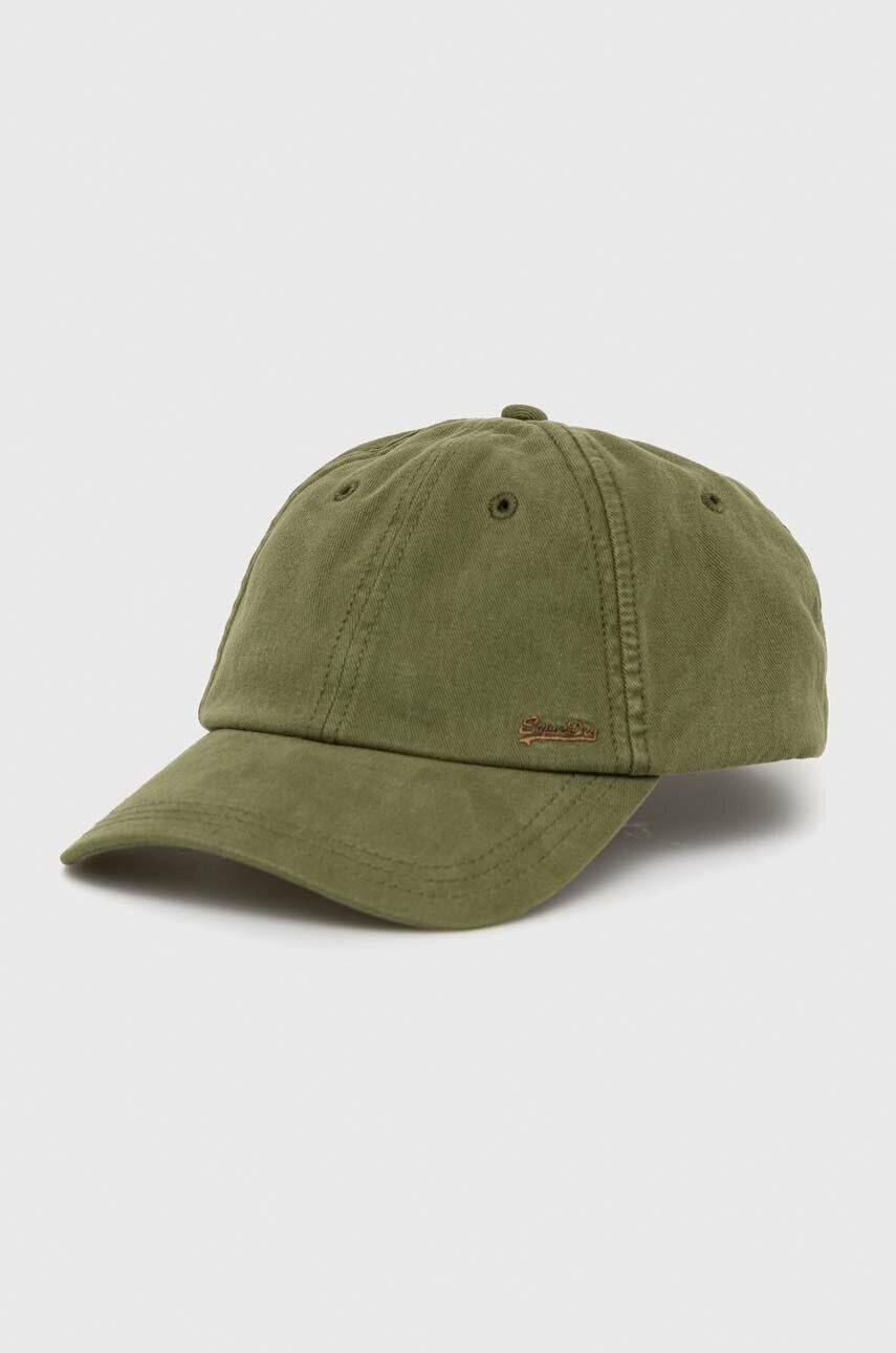 Superdry șapcă de baseball din bumbac culoarea verde, neted