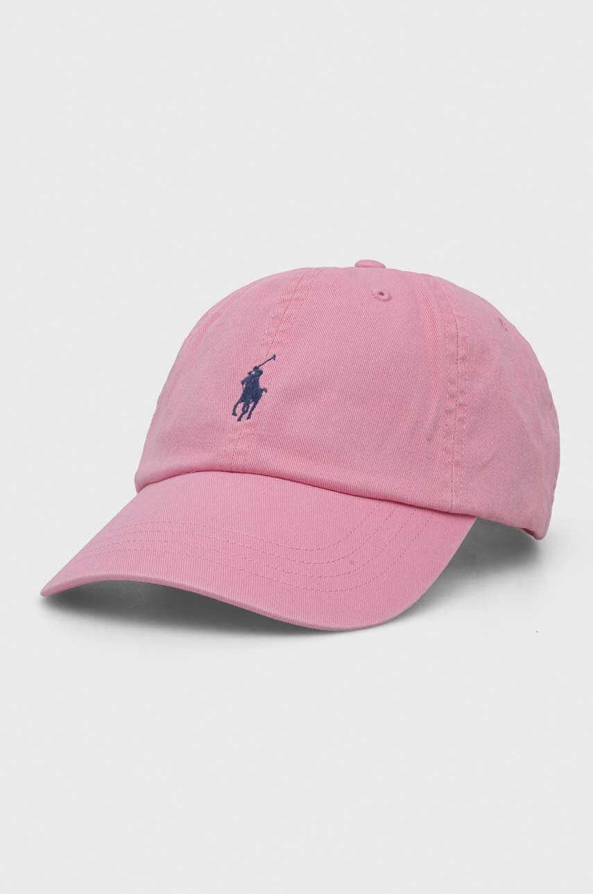 

Памучна шапка с козирка Polo Ralph Lauren в розово с изчистен дизайн 211912843, Розов
