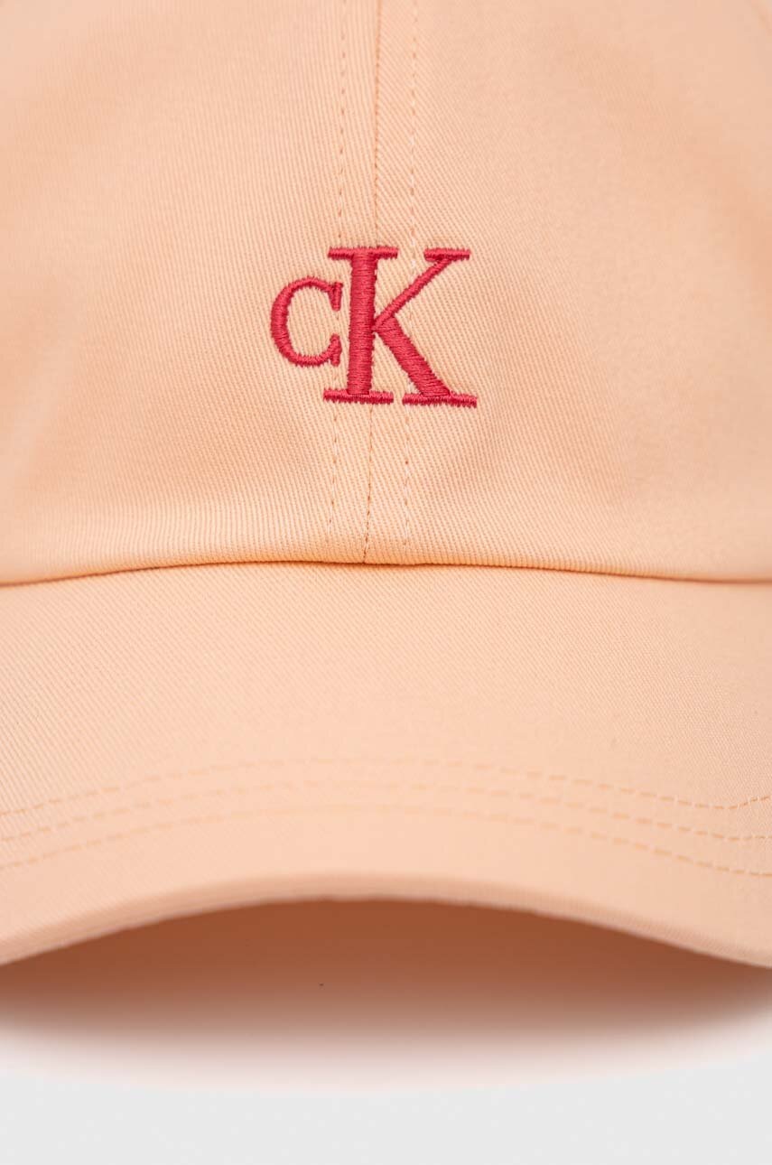 Дитяча бавовняна кепка Calvin Klein Jeans колір помаранчевий з аплікацією