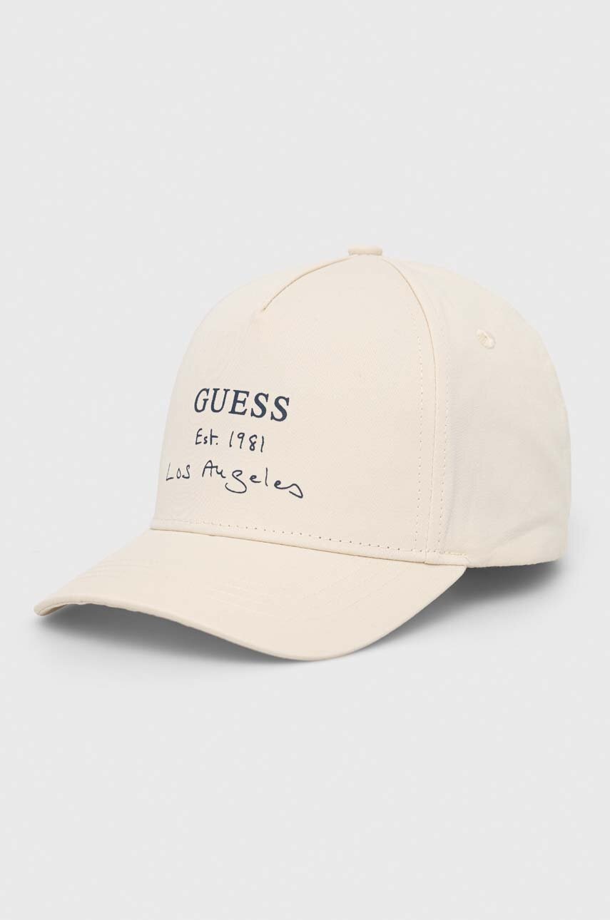 

Детска шапка с козирка Guess в бежово с принт, Бежов