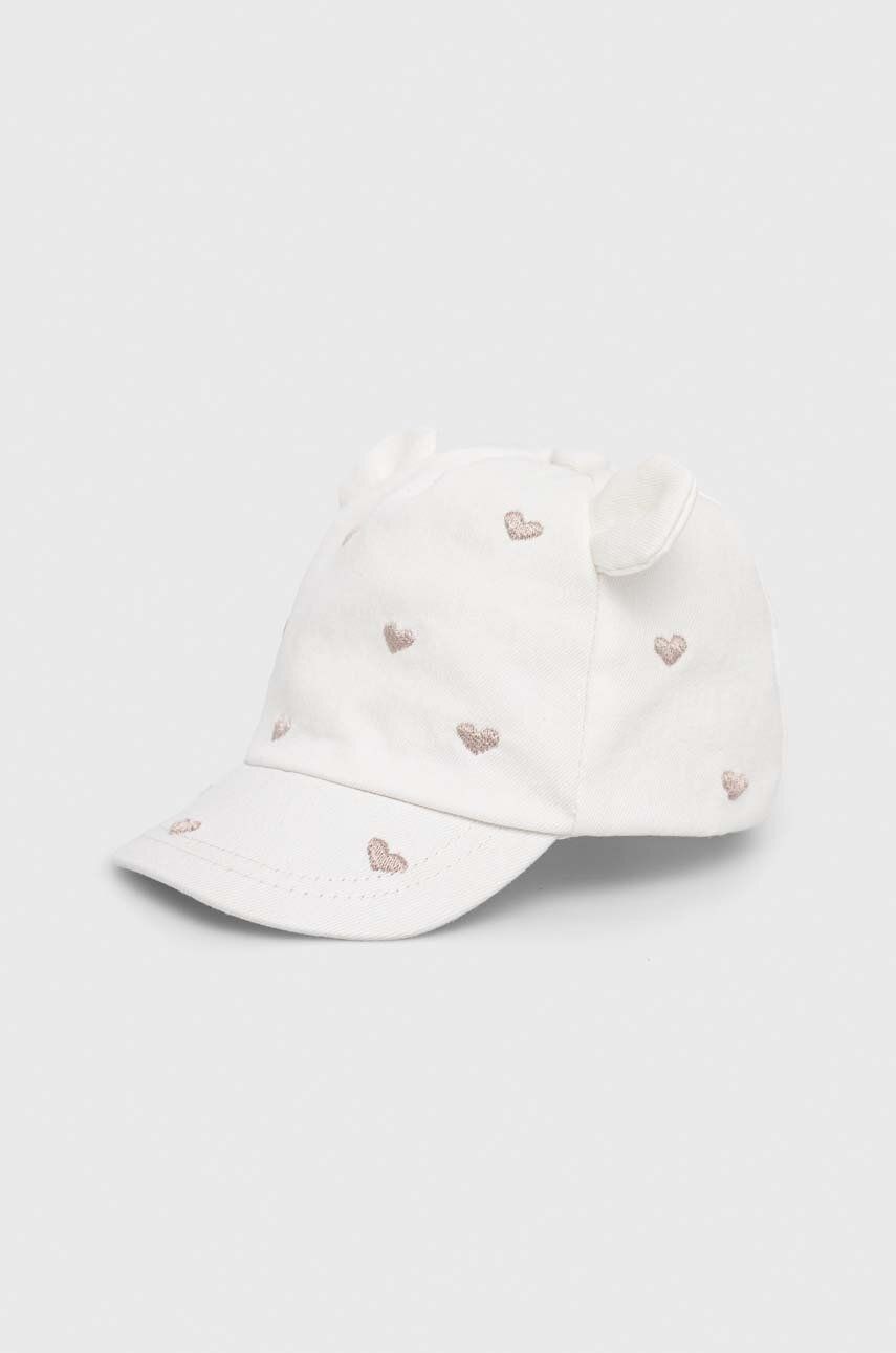 Дитяча шапка Mayoral Newborn колір білий з аплікацією