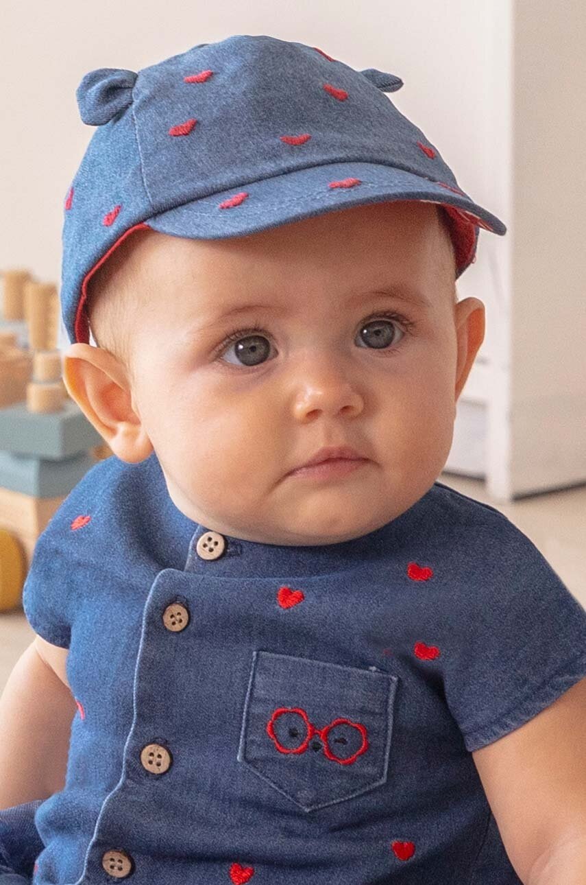 Детская шапка Mayoral Newborn цвет синий с аппликацией Детская шапка Mayoral Newborn цвет синий с аппликацией