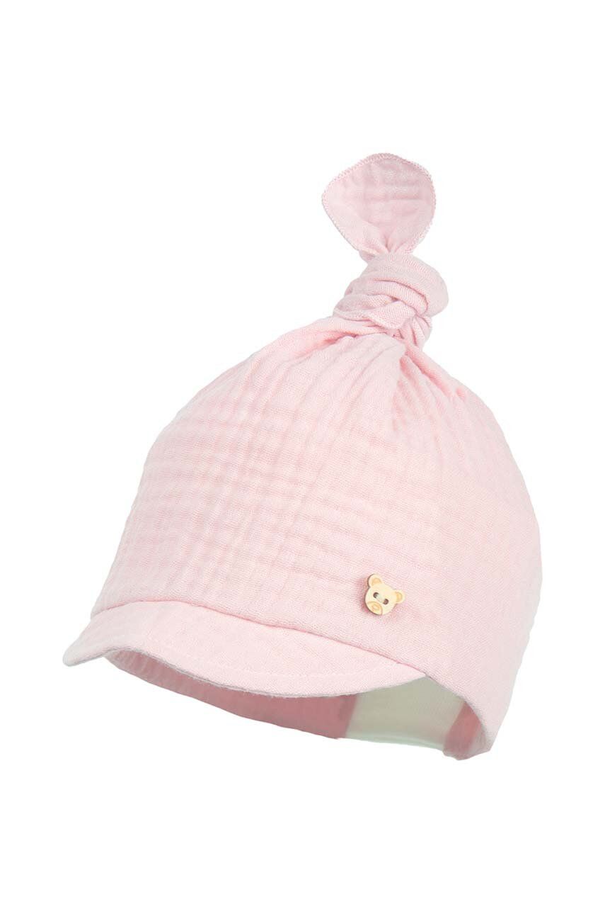 Dětská bavlněná čepice Jamiks růžová barva, z tenké pleteniny - růžová -  100 % Organická bavln