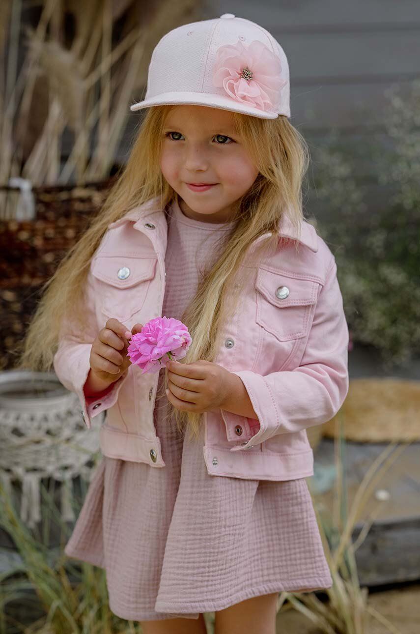 Dětská bavlněná čepice Jamiks růžová barva, s aplikací - růžová -  100 % Bavlna