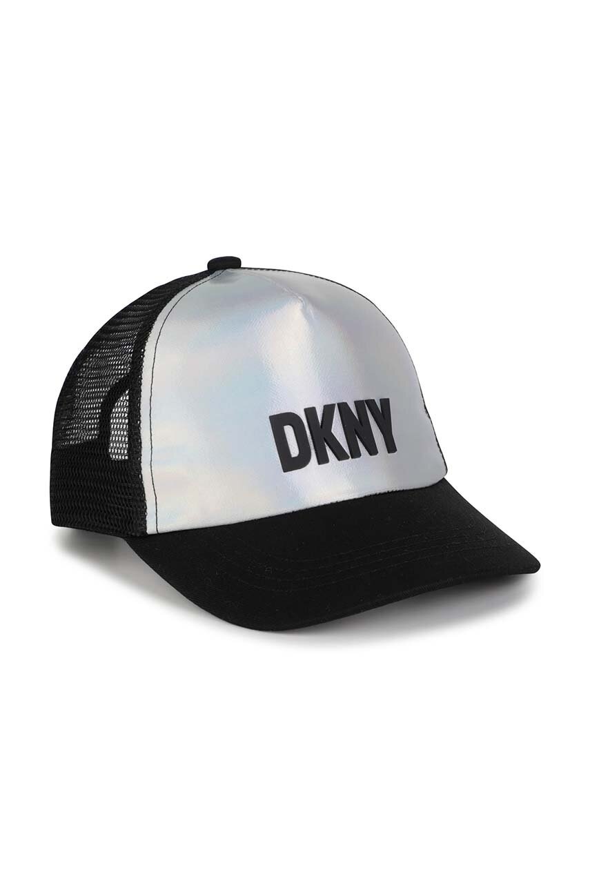 Дитяча шапка Dkny колір срібний з принтом Дитяча шапка Dkny колір срібний з принтом