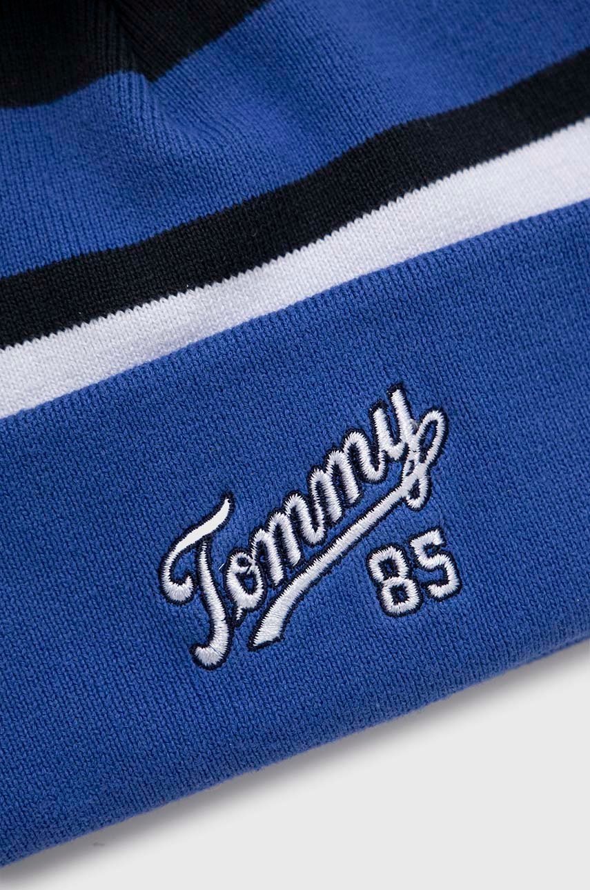 Бавовняна шапка Tommy Hilfiger колір синій з товстого трикотажу з бавовни