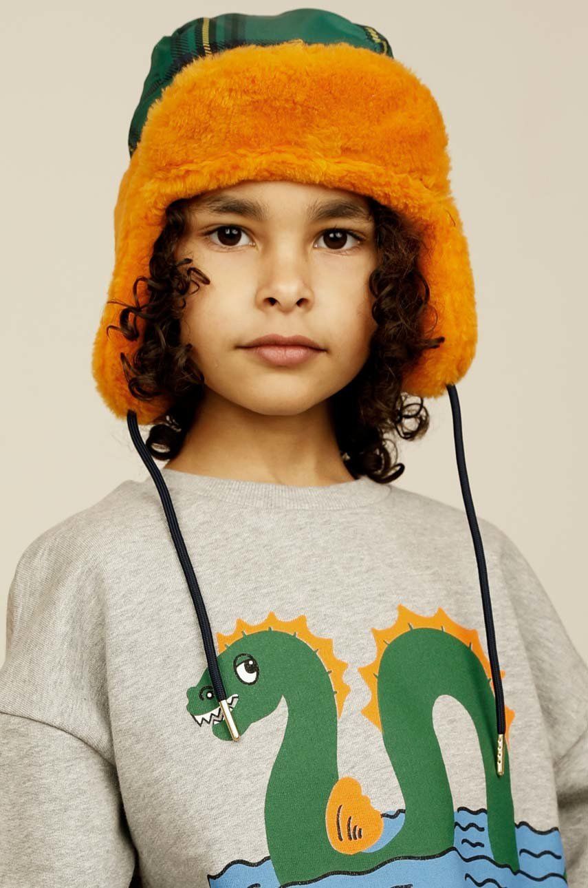 Dětska čepice Mini Rodini oranžová barva, z husté pleteniny - oranžová -  100 % Recyklovaný pol