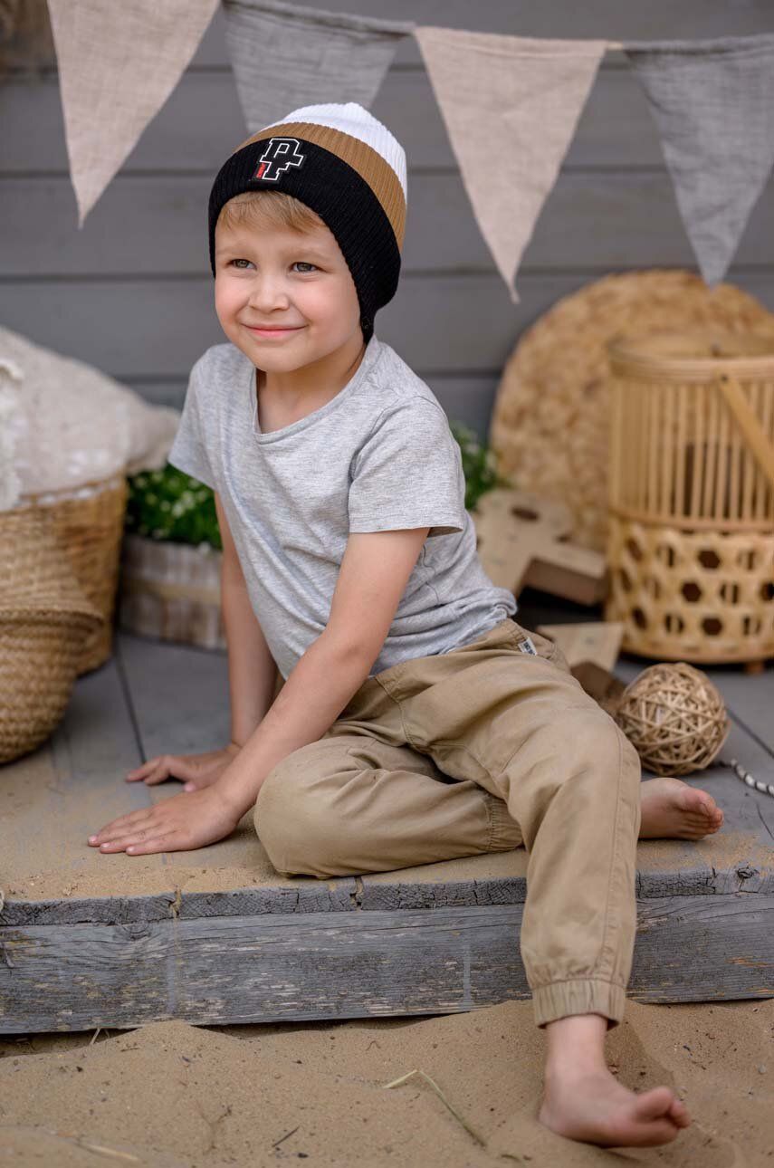 Dětská bavlněná čepice Jamiks LEIF černá barva, z tenké pleteniny