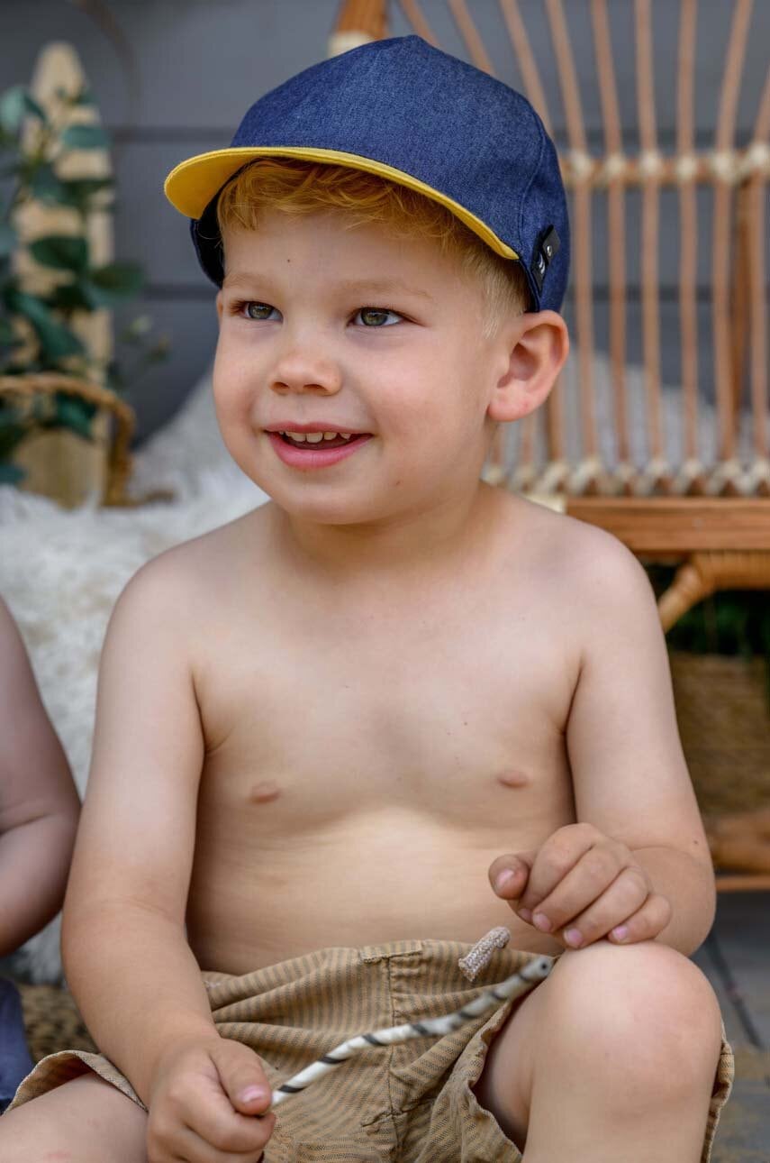 Jamiks caciula de bumbac pentru copii culoarea galben, neted