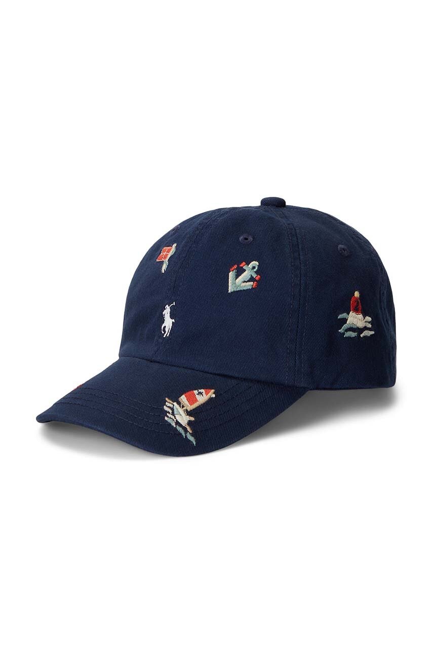 

Дитяча бавовняна шапка Polo Ralph Lauren колір синій візерунок