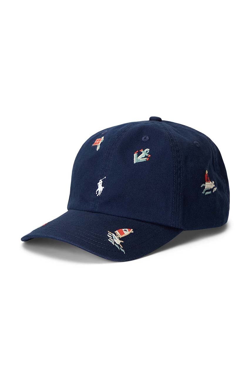 

Дитяча бавовняна шапка Polo Ralph Lauren колір синій з аплікацією