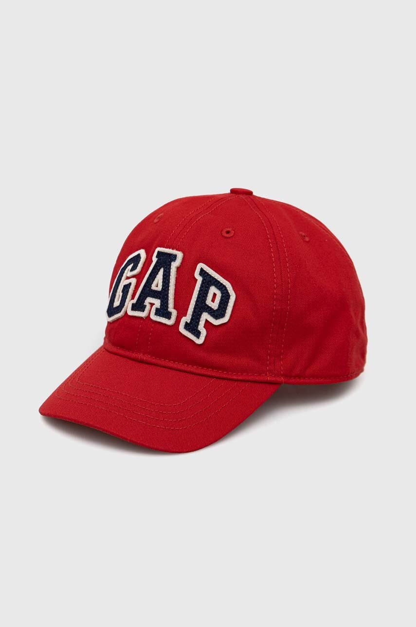 

Детска памучна шапка с козирка GAP в червено с апликация, Червен