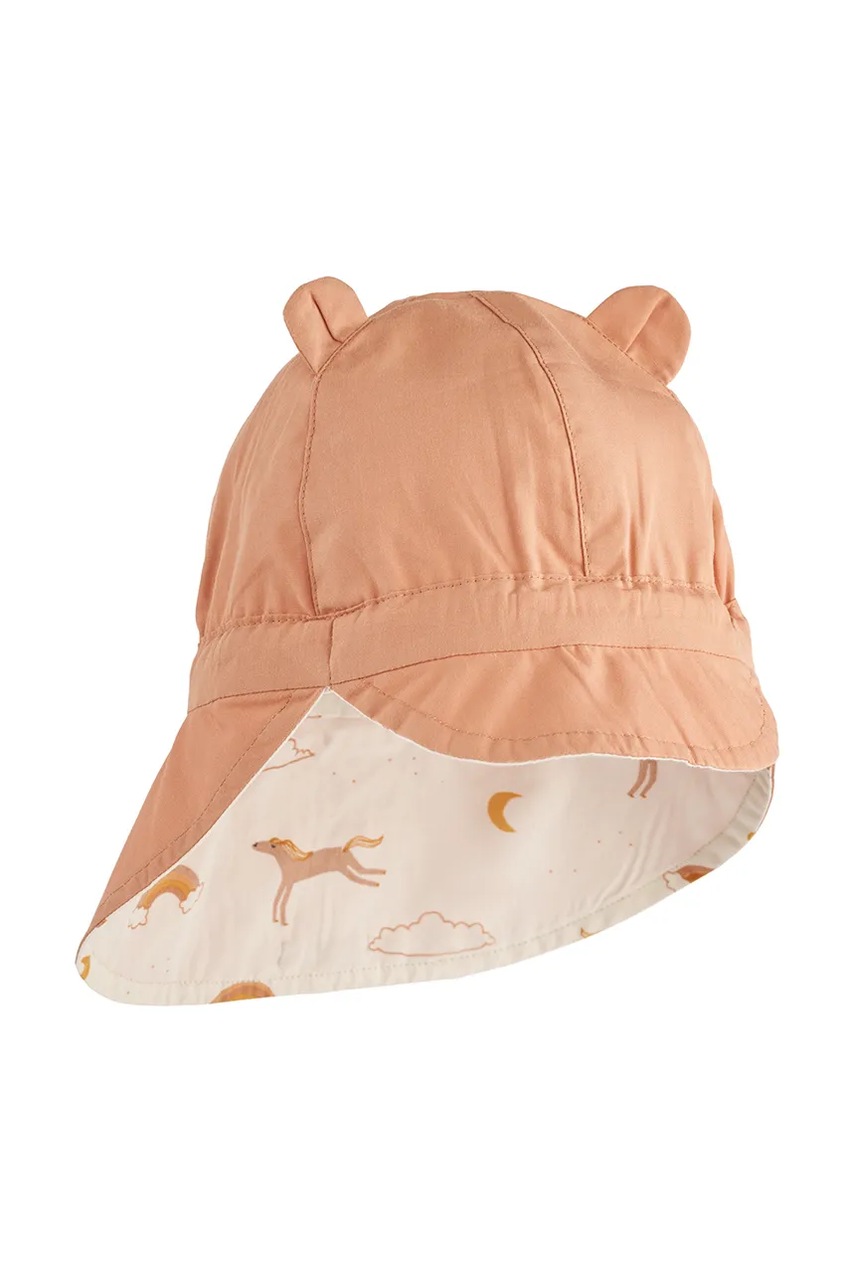 Двусторонняя хлопковая детская шапка Liewood цвет оранжевый узор