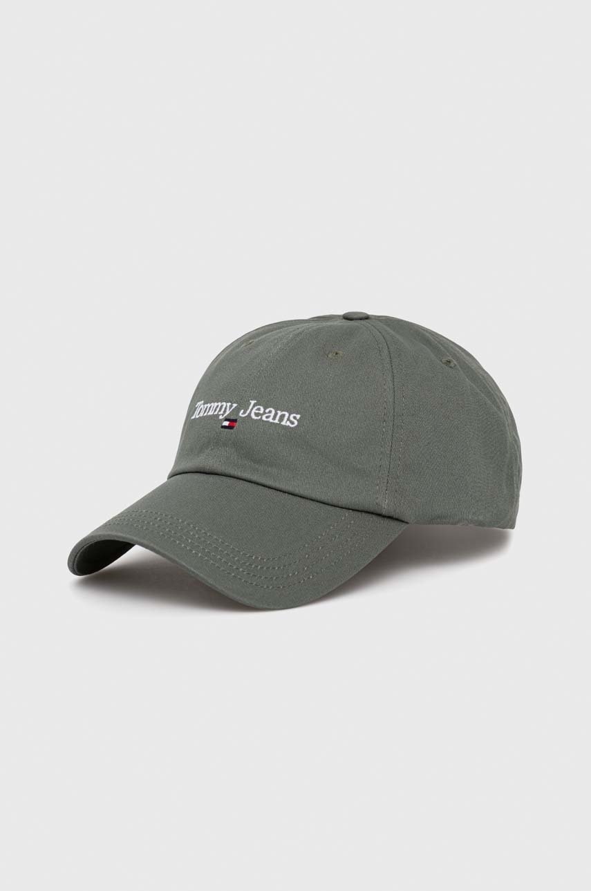 

Памучна шапка с козирка Tommy Jeans в зелено с апликация, Зелен