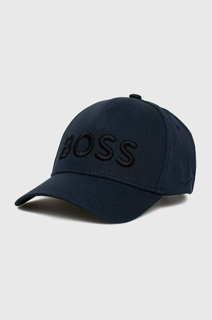 

Памучна шапка с козирка BOSS в синьо с апликация, Тъмносин