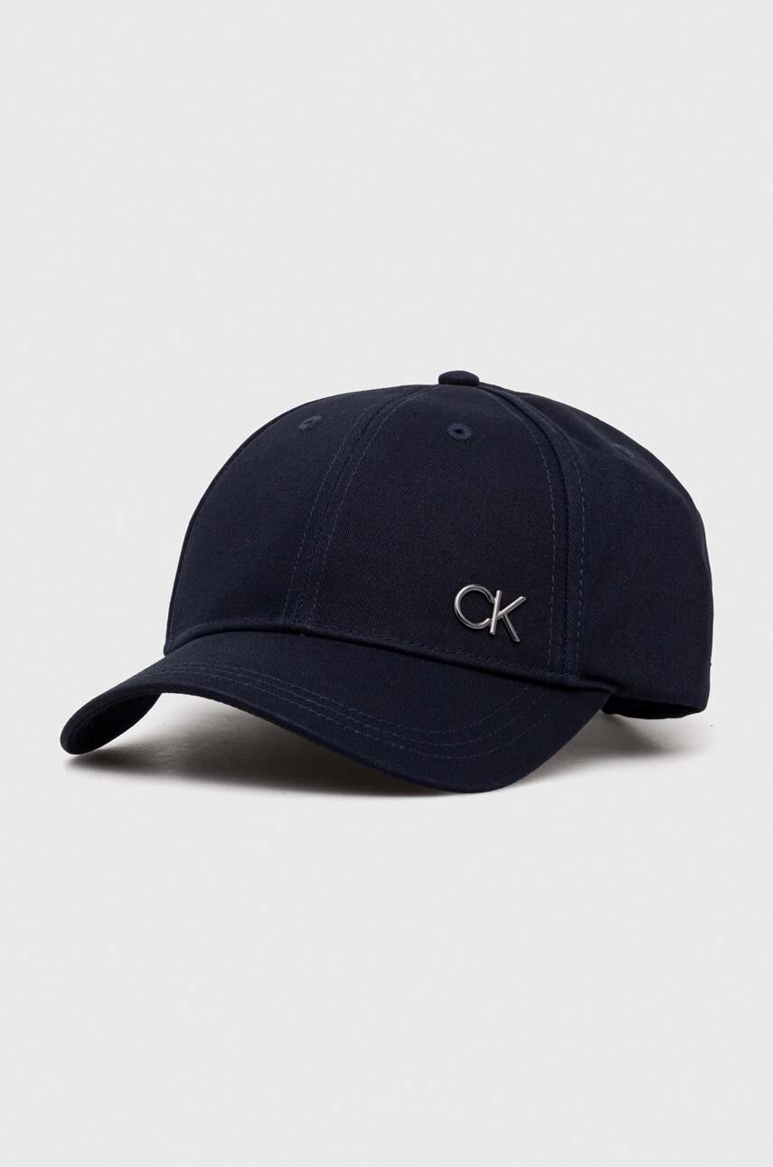 

Памучна шапка с козирка Calvin Klein в зелено с изчистен дизайн, Тъмносин