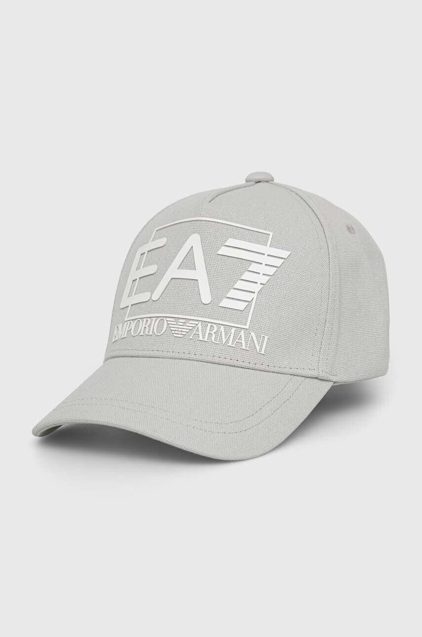 

Шапка с козирка EA7 Emporio Armani в сиво с принт, Сив