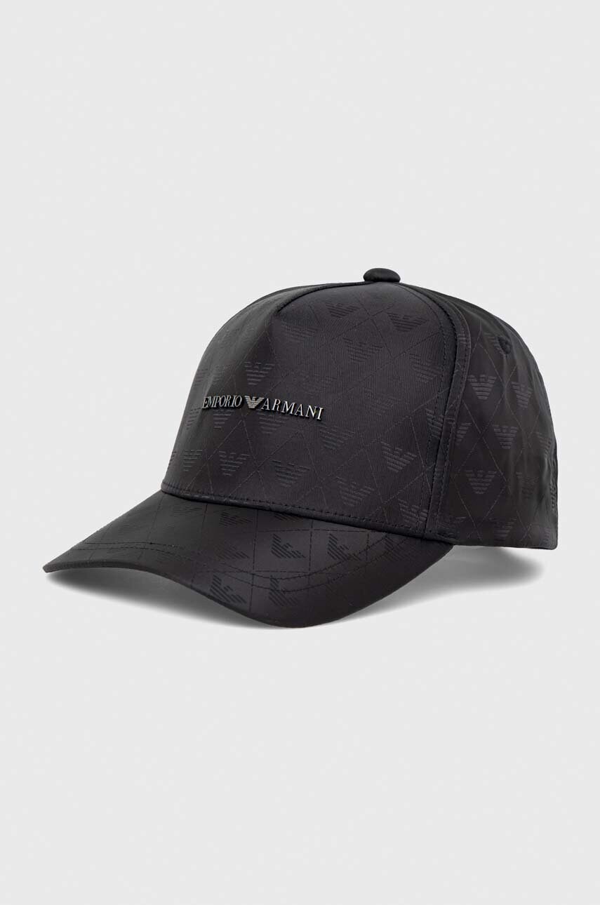 

Шапка с козирка Emporio Armani в черно с апликация, Черен