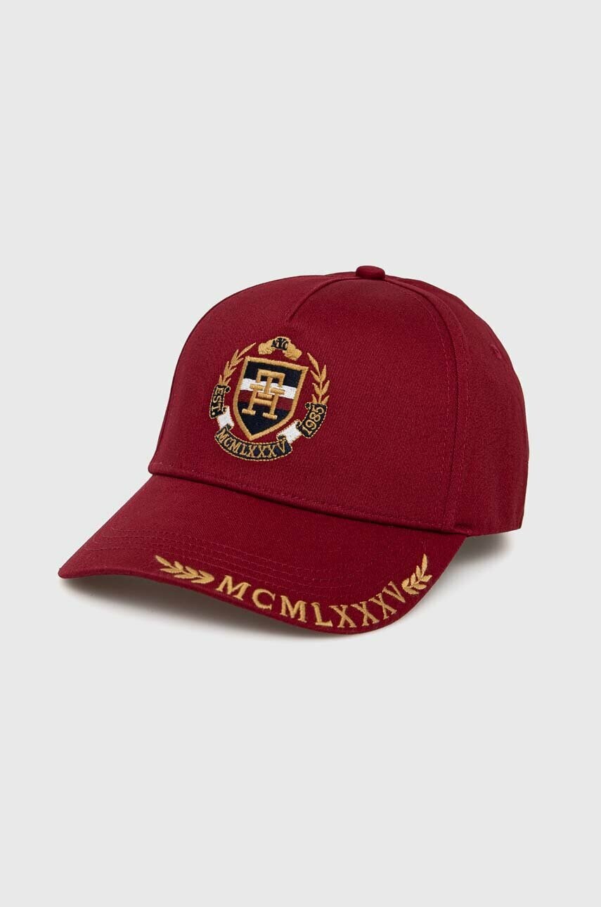 

Бавовняна бейсболка Tommy Hilfiger колір бордовий з аплікацією