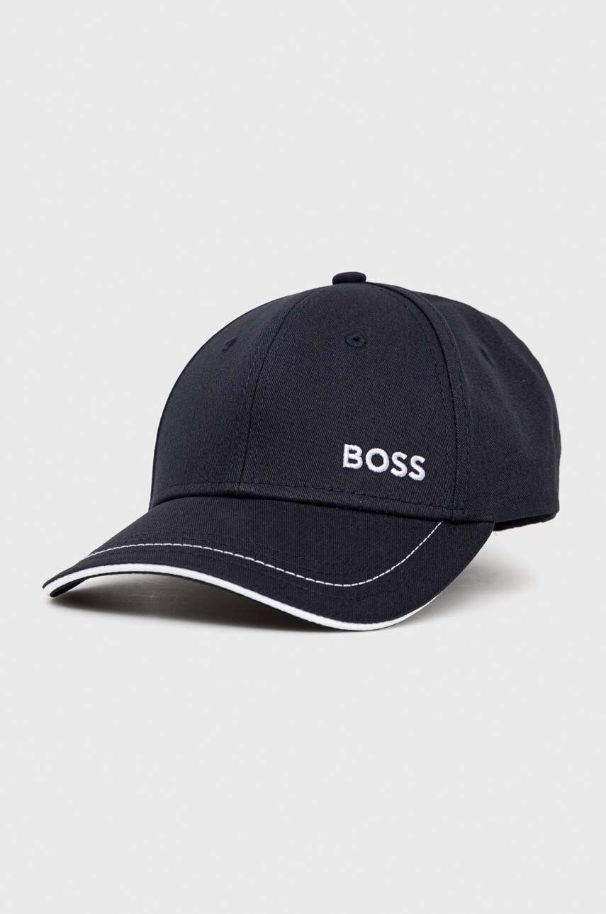 BOSS șapcă de baseball din bumbac BOSS GREEN culoarea albastru marin, neted