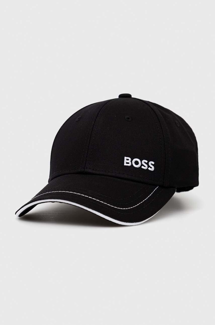 BOSS șapcă de baseball din bumbac BOSS GREEN culoarea negru, neted