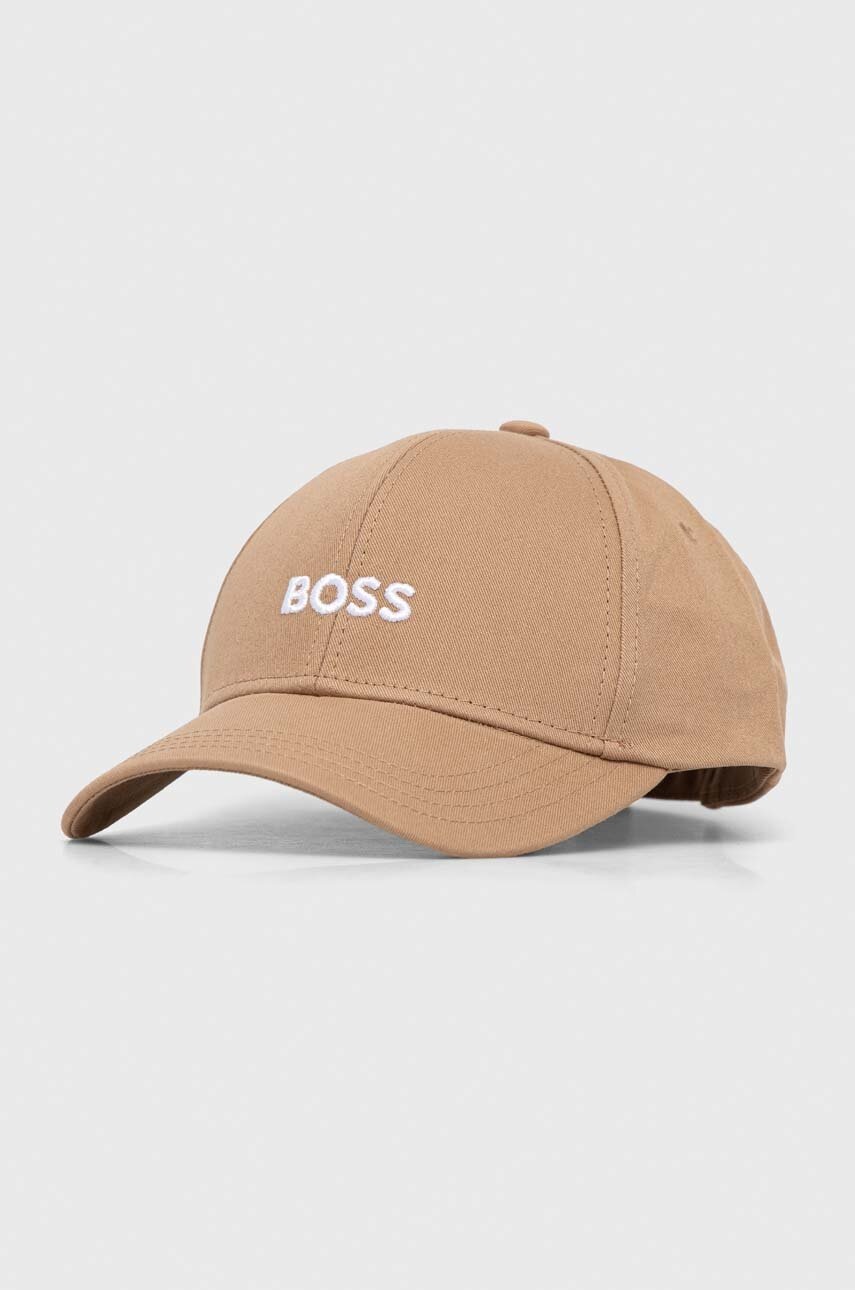

Хлопковая кепка BOSS цвет бежевый с аппликацией